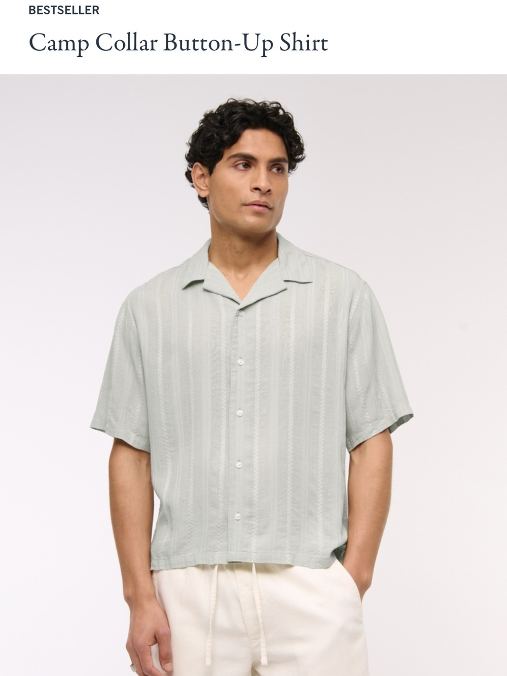 NWOT Abercrombie and Fitch Camp Collar Button-Up Shirt in Light Sage XL